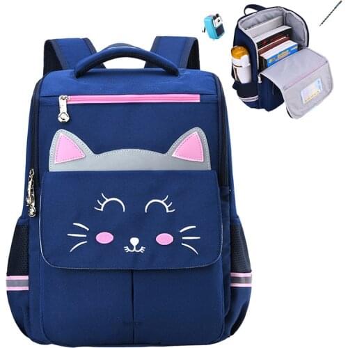 New Primary School 1-3-6 Grade School Bags Kids High Capacity Book Bag Children Orthopedic Cartoon Cat Cute Boys Girls Backpack