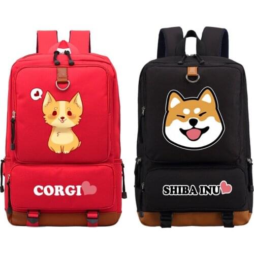 WISHOT Shiba Inu cute Corgi Husky Labrador Bulldog Doge dog Backpack Shoulder travel School Bag Bookbag Casual Laptop Bags