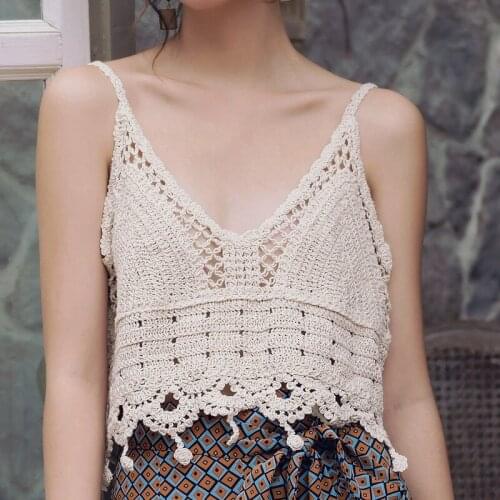 New Sexy Bikini Crop Tops Women 2021 Crochet Boho Beach Camisoles Bikini Bralette Halter Cami Knitted Beachwear Tank Top AA5744