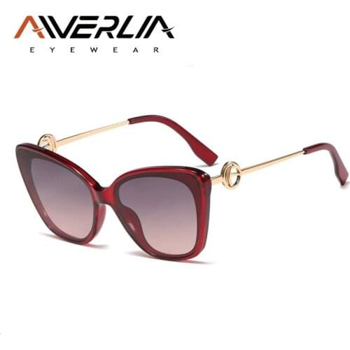 AIVERLIA New Fashion Cateye Sunglasses Women Vintage Gradient Glasses Retro Cat Eye Sunglasses Female Eyewear Metal Temple UV400