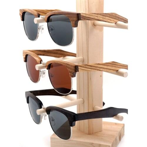 BOBO BIRD AG017 Semi Enclosure Design Unisex Wooden Stripe Of Sunglasses Women Mens Fashion Style Glasses With Creative Box