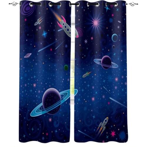 Outer Space Rocket Planet Blackout Curtains Bedroom Living Room Home Decoration for Children Girls Boys Gift
