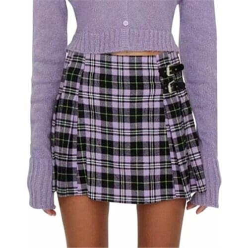 Sagace college style womens casual skirt waist buckle short skirt college style high waist pleated skirt 2021