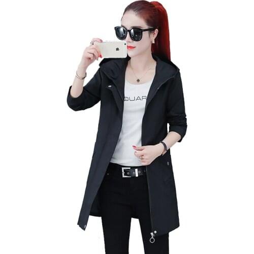 Mid-length windbreaker jacket women loose 2020 autumn winter spring clothing new popular plus size Korean hooded overcoat