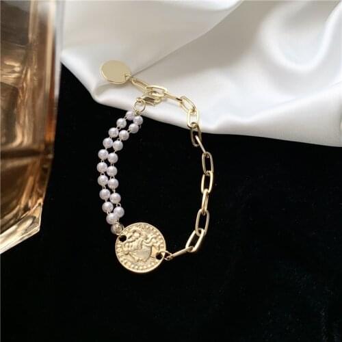 Trendy High Quality Charm Imitation Pearl Bracelet Bangle for Women Coin Chunky Chain Bracelets Friend Fashion Jewelry 2020 New
