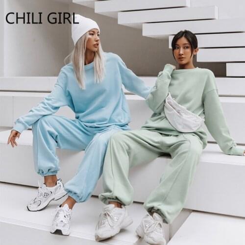 CHILI GIRL Women Tracksuit 2 piece Set Hoodies Trousers Suits and Pants Harajuku Sport Suits Outfits Casual Sweatshirts Pullover