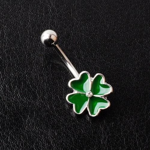 New Fashion Personality Green Lucky Clover Belly Rings for Women Sexy Body Piecing Jewelry