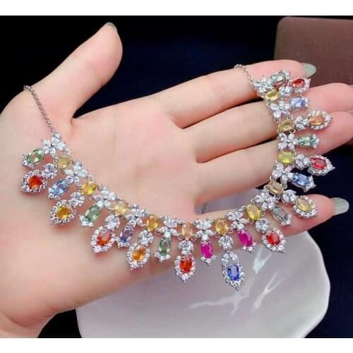 Luxurious big water drop Natural Multicolor gemstone necklace Pendant S925 silver natural gemstone necklace woman gift jewelry