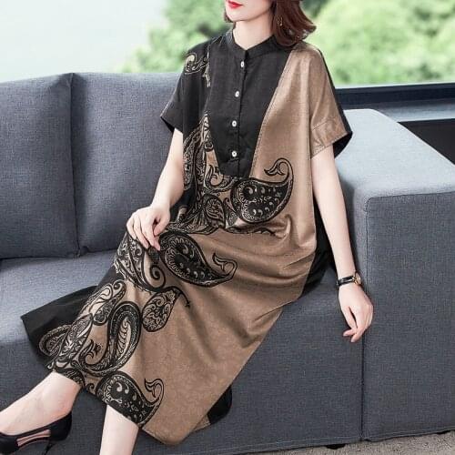 Summer 6XL Plus Size Print Mulberry Silk Maxi Dress 2021 Casual Vintage Loose Midi Dresses Women Elegant Bodycon Party Vestidos