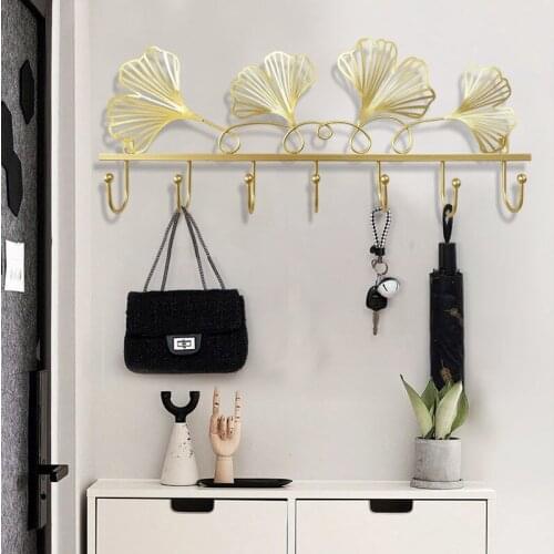 Golden Apricot Leaf Iron Art Hook Wall Decoration Light Luxury Wall Decoration Row Hanging Porch Decoration Wall Hanging