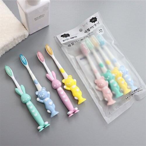 4Pcs/set Cute Cartoon Toothbrush for Children Bamboo Charcoal Short Handle Childrens Toothbrush Baby Teeth Care