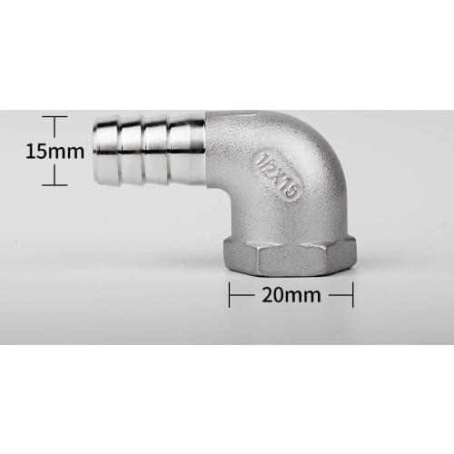 1/2'' BSP Female Thread x 15mm 304 Stainless Steel Elbow Connector Barb Hose Tail Reducer Pagoda Joint Coupling Pipe Fitting