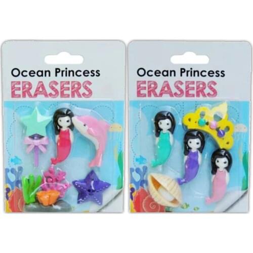 2 Boxes/Lot Ocean Princess Eraser Satisfying Kids Dream to Own Delicate School Eraser with Mermaid Eraser for Sea Queen Toy