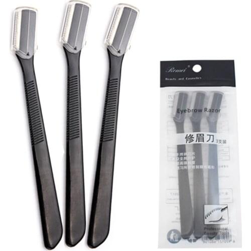 3pcs/set Eyebrow Trimmer Facial Hair Remover Women Eyebrow Razor Safety Shaper With Cap Black Cosmetics