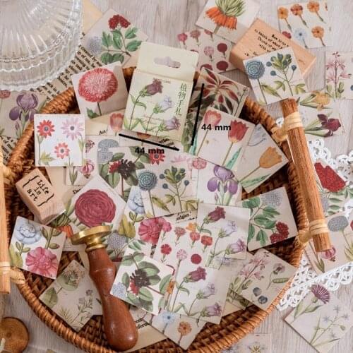 46Pcs Plants Stickers Flowers square Paper rose Aesthetics korean stationery Scrapbooking DIY mini box handmade 4cm