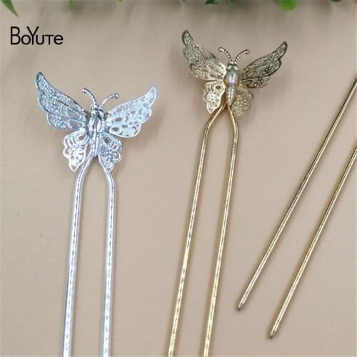 BoYuTe 5Pcs Metal Brass Silver Gold 35*32MM Filigree Butterfly Hair Stick Women Diy Hair Accessories