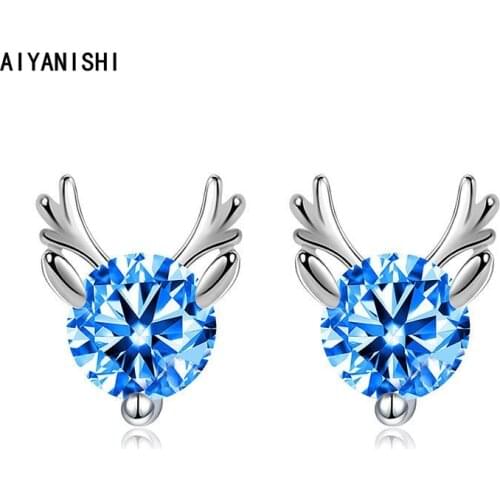 AIYANISHI Trendy Women Earrings 925 Silver Jewelry Elk Ornaments Gemstone Stud Earring for Wedding Engagement Christmas Gifts