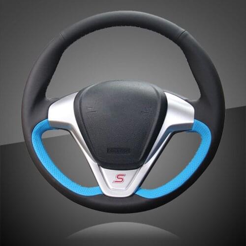 Auto Braid On The Steering Wheel Cover for Ford Fiesta 2008-2013 Ecosport 2013-2016 Interior Car Steering Wheel Covers Leather