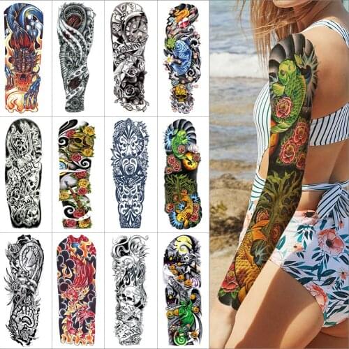 Big Tattoo Sleeve for Arm pumpkin lamp skull flower False light Full arm temporary tattoo for Arms and legs men women 480*170mm
