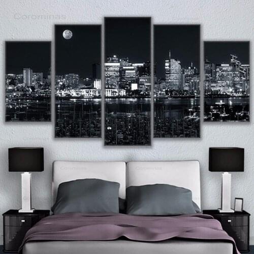 Large Poster HD Printed Canvas Painting Home Decor 5 Panels Los Angeles City Landscape Wall Art Pictures For Living Room Decor