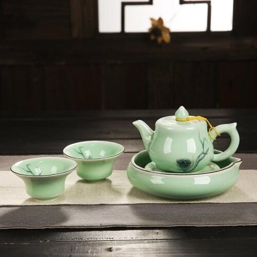 Longquan celadon fast guest travel cup a pot of two cups of pots travel office special tea set package free shipping