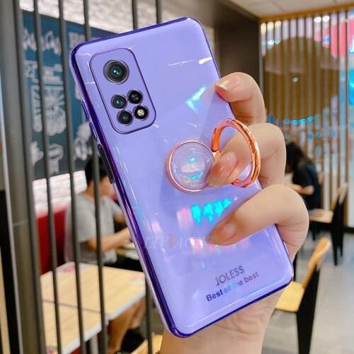 Ring Holder Soft Silicone Phone Stand Case For Xiaomi Mi 10t Pro 10tpro Mi10t Luxury Glitter Plating Gold Bumper Back Cover