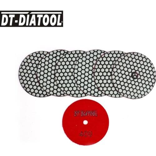 DT-DIATOOL 7pcs/pk Flexible Diamond Sanding Disc Dry Resin Bond Polishing Pads #400 For Granite Marble G400 Dia 4"/100mm