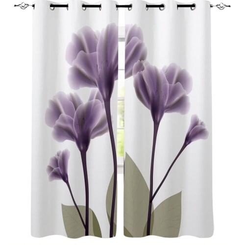 Fowers Purple Art White Blackout Curtains For Living Room Bedroom Window Treatment Blinds Drapes Kitchen Curtains