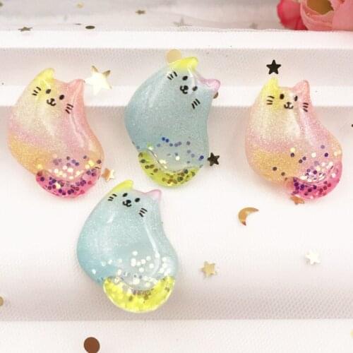 Resin Kawaii Colorful Glitter Big Cats Flatback Rhinestone 4PCS Scrapbook DIY Decor Home Figurine Crafts OG36