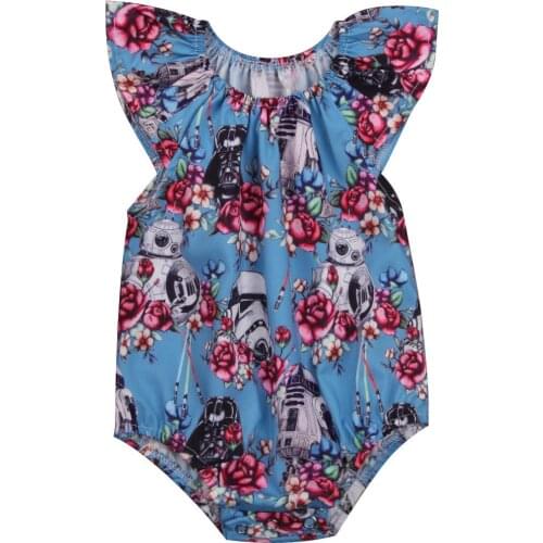 Summer Newborn Baby Girl Star Wars Fly Sleeve Floral Romper Jumpsuit Clothes Outfit Sunsuit 0-24M