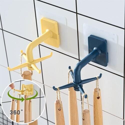 Kitchen Gadgets Accessories Bath Hook Wall Mounted 360 Degree Rotating Coat Hanger Rotatable Storage For Home Hanger Organizers