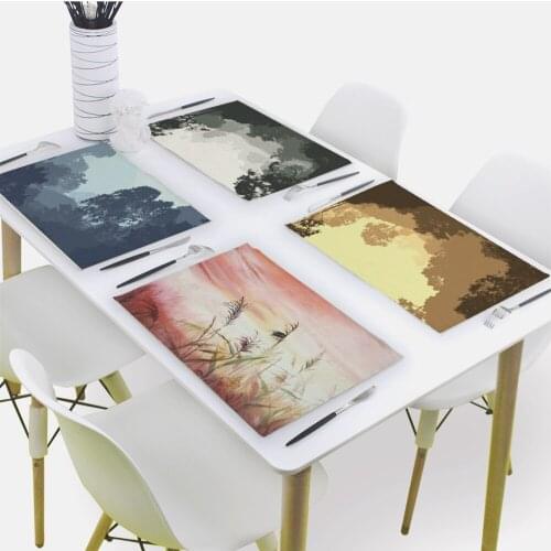 Landscape Placemat for Dining Table Trees Forest Drink Coasters 32x42cm Rectangle Coaster Tableware Mat Kitchen Decoration