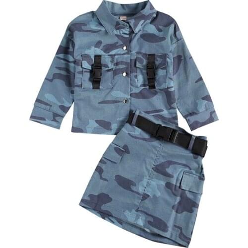 Mubineo Fashion Children Girls Long Sleeve Pocket Camouflage Jacket Tops Cargo A-line Skirt 2PCS Outfits Autumn Clothes Set