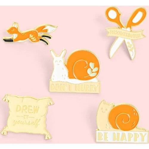 Fashion Cartoon Fox Snail Badge Cute Unique Pillow Scissors Metal Enamel Brooch Personality Lapel Backpack Jewelry Accessories