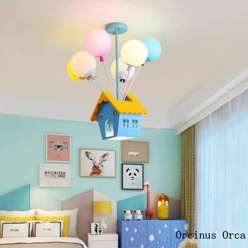 Cartoon Creative Flying Roof Hanging Lamp LED Blue Balloon Hanging Lamp for Childrens Rooms in Boys'and Girls' Bedrooms