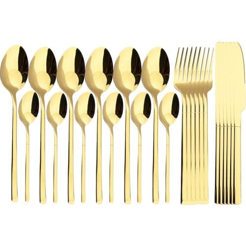 24Pcs Knife Fork Spoon Cutlery Set Gold Dinnerware Flatware Set Stainless SteelTableware Silverware Set Kitchen Party Wedding