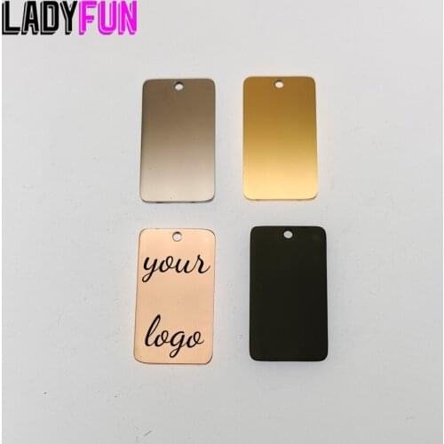 Stainless Steel Custom Rectangle Charms 18*32mm Necklace Keychain Pendant High Polish Mirror Surface Charm 20pcs