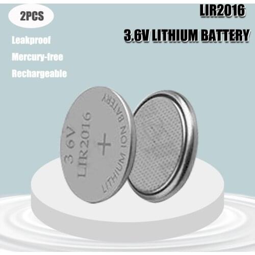 2pcs Original Li-Ion Rechargeable Button Cell Battery 3.6V LIR2016 Recharged 500 Times Instead of Car Keys CR2016 Battery