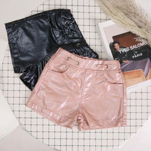 Autumn Winter shorts girls baby kids shorts fashion high waist PU kids designer girls