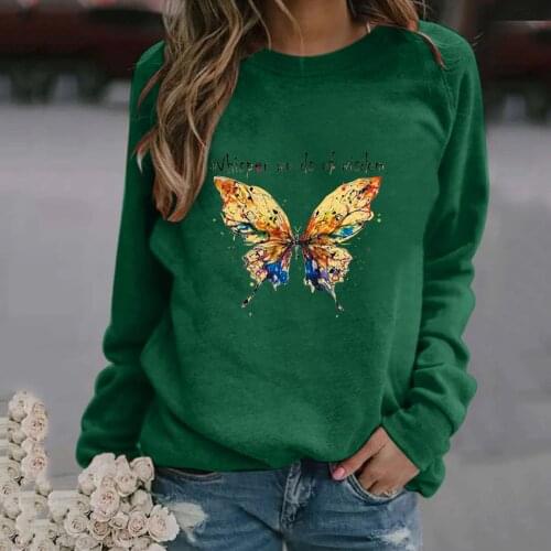 Autumn Winter Womens Pullover Tops Butterfly Aesthetic Long Sleeve Cotton Sweatshirts Loose Harajuku Streetwear Sudaderas A40