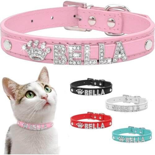Personalized Cat Collar Rhinestone Puppy Small Dogs Collars Custom for Chihuahua Yorkshire Free Name Charms Cat Accessories