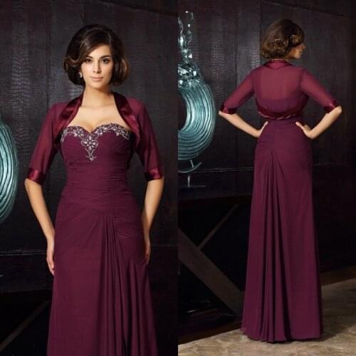 2019 Mother of the Bride Dresses with Jacket Sweetheart Chiffon Evening Gowns Prom Wear Floor Length Formal Wedding Guest Dress