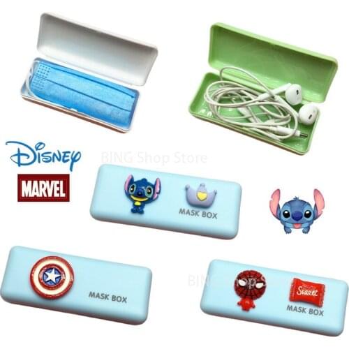 Disney Stitch Mask Storage Box Spider-Man Captain America Cartoon Anime Mini Portable Dustproof and Dirty Headphone Storage Box