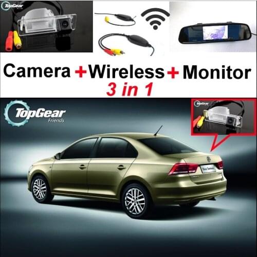 3 in1 Special Rear View Camera + Wireless Receiver + Mirror Monitor Easy Parking System For Volkswagen VW New Santana 2012~2015