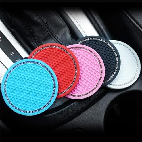 Rhinestone Car Coaster Water Cup Bottle Holder Anti-slip Pad Mat Silica Gel Mat For Car Styling Interior Decoration Accessories