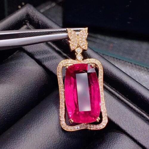 H625 Rubillite Tourmaline Pendant Real 18K Gold 100% Natural Rubillite Tourmaline 11.85ct Gemstones Diamond Pendant Necklace