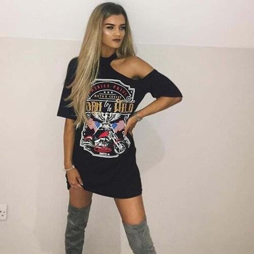 Gothic Vintage T-shirt Women Off Shoulder Style Long T-shirt Mini Dress Graphic Streetwear Oversized T-shirt Mujer Camisetas