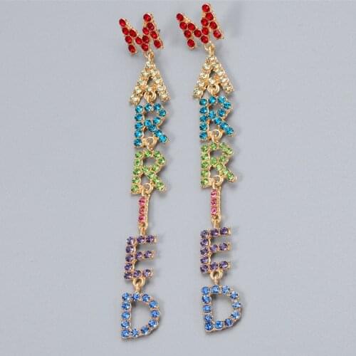 JUJIA Fashion Jewelry Exaggerated Creative Letters MARRIED Colorful Womens Statement Long Drop Earrings