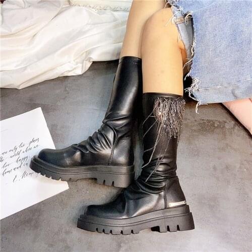 Womens Round Toe Pearls Ankle Boots Sexy Block Clear Transparent Crystal Heel Shoes Flock Black New 2021 Fashion