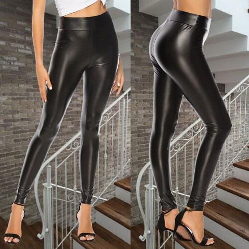 Women Pants Fashion Solid High Waist Tight Skinny Pu Leather Pants Elastic Slim Black Skinny Pant For Feminina